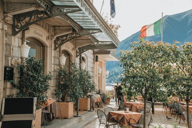 Al fresco dining setup at a restaurant in Italy
