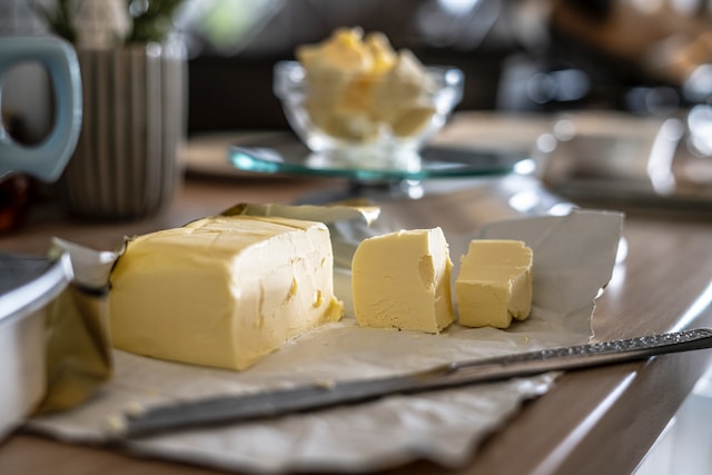 Chunks of butter on a table