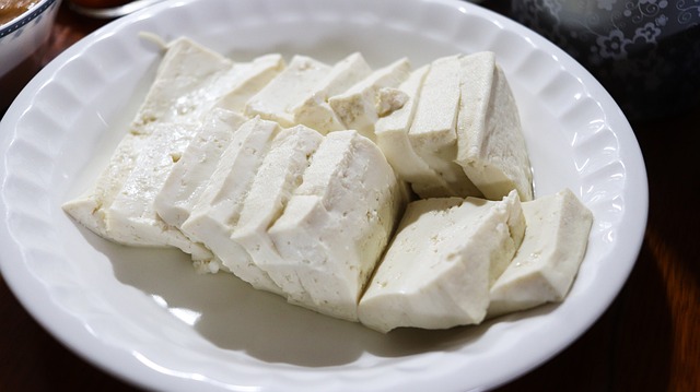 A plate of sliced silken tofu